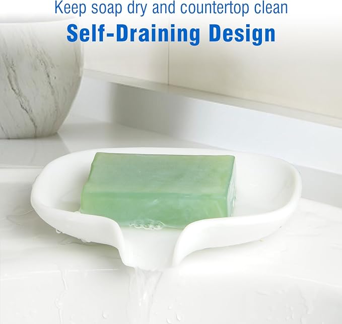 3 Pack Soap Bar Holder, AIMAIAIMAI Self Draining Soap Dish, Quick Drainage, Soap Dishes for Bathroom, Shower, Silicone Soap Tray for Kitchen, Dishwasher Safe (White)-NeatNest