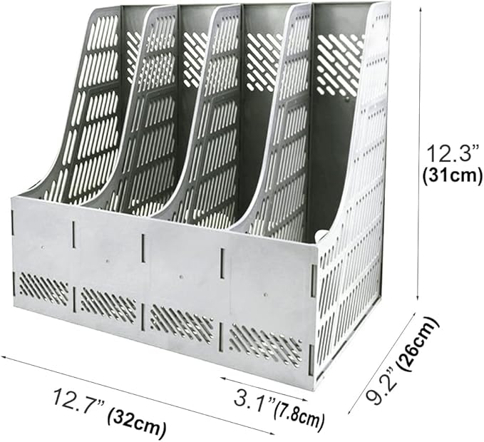 SAYEEC Sturdy Magazine Holder Organizer Desktop 4 Compartment File Holders Frames File Dividers Document Storage Rack Literature Organizer for Office Home School Gray
