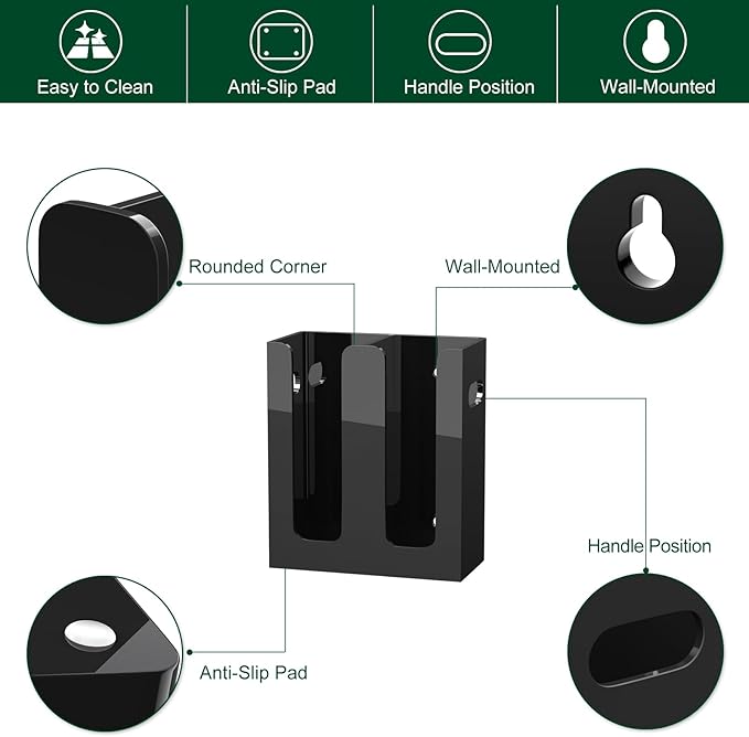 Disposable Coffee Cup Dispenser with Handles, Countertop or Wall Mount Hot/Cold Drink Cup and Lid Holder - Bathroom/Kitchen/Office Acrylic Cup Lid Storage Organizer (2 Compartments, Black)-NeatNest