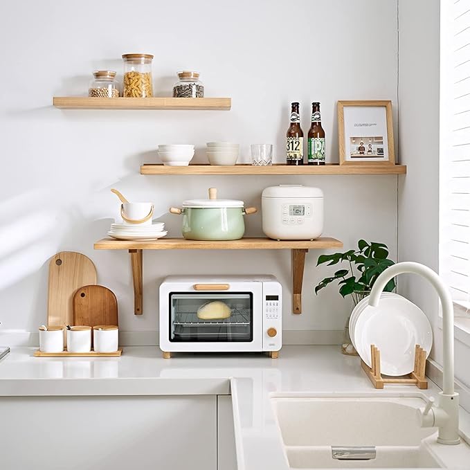 Floating Shelf for Wall Natural Oak Wood Wall Shelves 24 inches, Display Picture Ledge Shelf for Bedroom Living Room Bathroom Office Kitchen Wall Storage Shelves-NeatNest