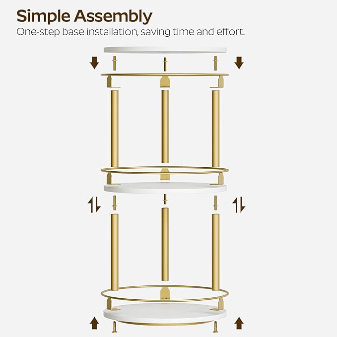 3-Tier Lazy Susan, Rotating Spice Rack, Spinning Organizer, Industrial Turntable Spice Rack for Cabinet, Kitchen Countertop, Pantry, White and Gold SR23DW-NeatNest