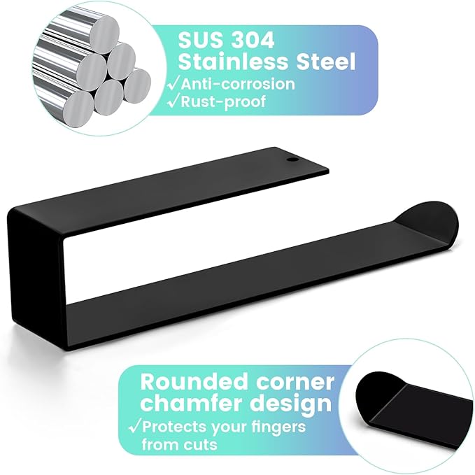 Hand Towel Holder, Self Adhesive Black Towel Ring, SUS 304 Stainless Steel Brushed Towel Racks, Towel Bar for Bathroom Wall, Kitchen, 2 Packs