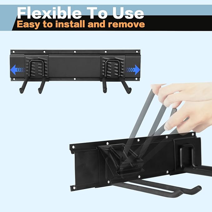Garage Tool Organizer Wall Mount 32in- 4 Heavy Duty Hooks,240lbs Capacity, Garage Organization & Storage Rack for Broom, Rake & Snow Equipment - Tool Organizer & Men’s Gift Choice