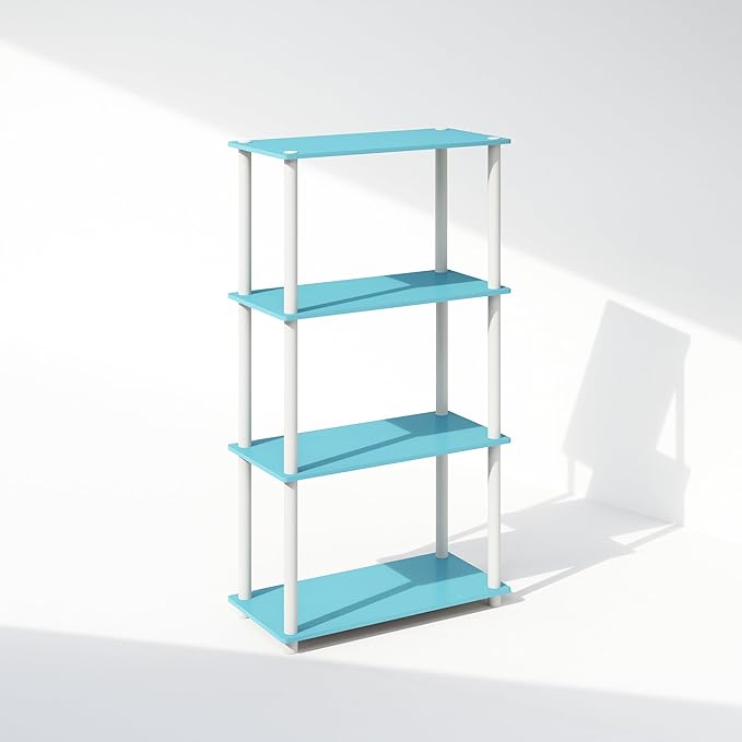 Furinno Turn-N-Tube 4-Tier Multipurpose Bookshelf, Bookcase, Light Blue/White-NeatNest