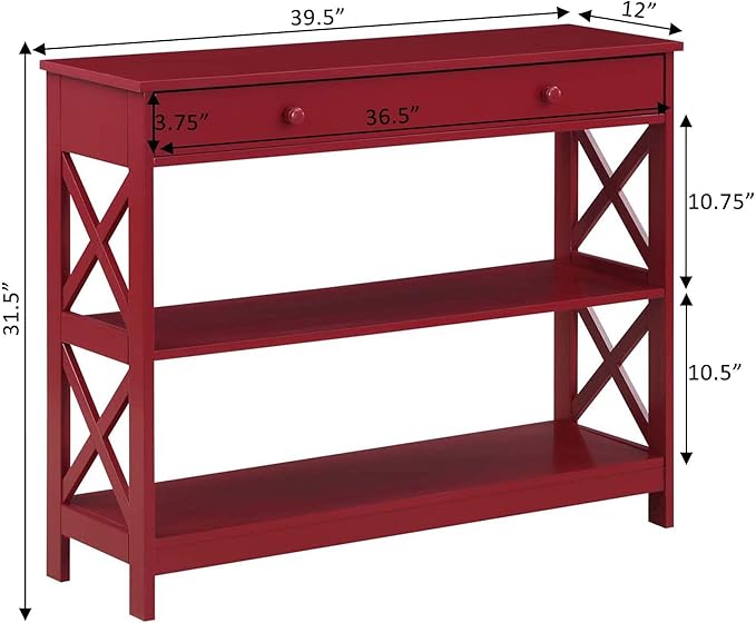 Convenience Concepts Oxford 1 Drawer Console Table with Shelves, Cranberry Red-NeatNest