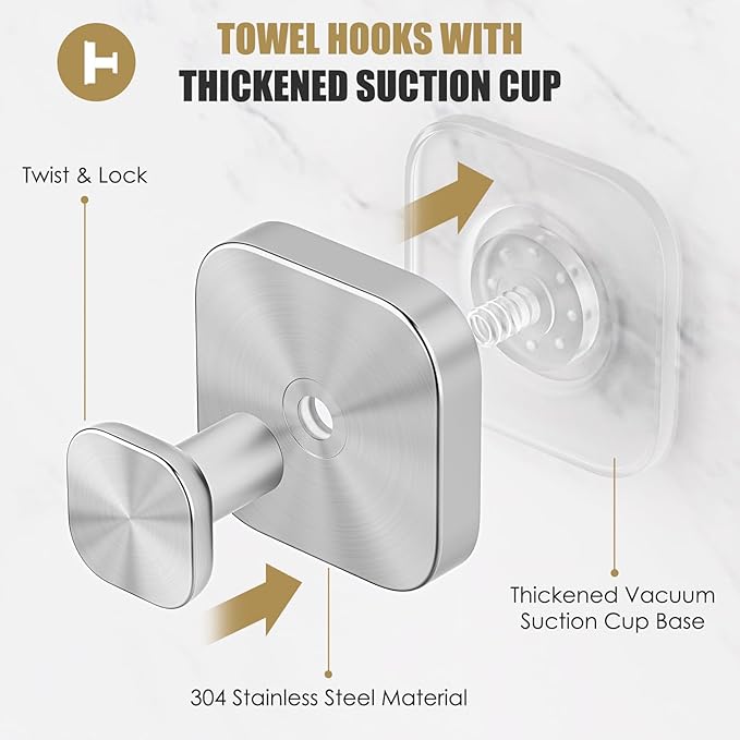 BKV Suction Cup Hooks for Shower,Heavy Duty Shower Hooks for Bathroom Wall,Glass Windows,Smooth Doors to Hang Towels,Robes,Coat,Reusable Suction Cup Wreath Hanger for Christmas Wreaths-Silver(4 Pack)-NeatNest