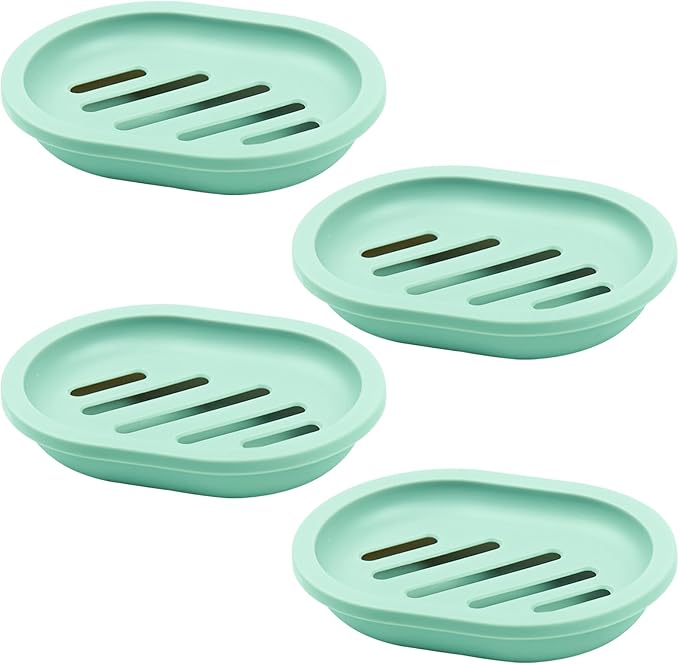 ELANE 4PCS Shower Soap Holder,Soap Dish with Drainage, Plastic Soap Box,Bar Soap Holder for Shower Bathroom Kitchen (Green)-NeatNest