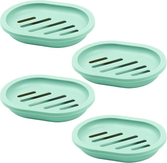 ELANE 4PCS Shower Soap Holder,Soap Dish with Drainage, Plastic Soap Box,Bar Soap Holder for Shower Bathroom Kitchen (Green)-NeatNest