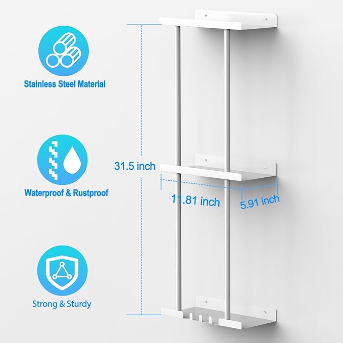 Towel Rack for Bathroom, Wall Mounted Vertical Rolled Towel Storage Organizer Holder with Shelf, Holds Up 6 Large Bath Sheets, White Large Size