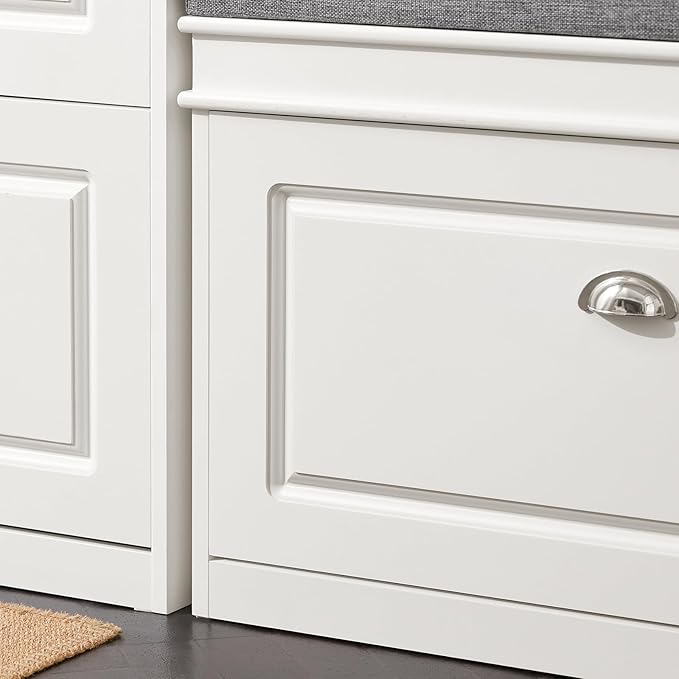 Haotian Shoe Storage Bench with Cushion, White Narrow Shoe Rack for Entryway, Small Shoe Cabinet with 2 Tiers Flip-Drawer, Closet Hallway Mudroom FSR82-L-W-NeatNest