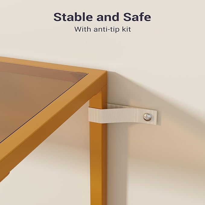 Console Sofa Table, 52" Modern Entryway Table, 2-Tier Open Shelf with Tempered Glass, Metal Frame Behind Couch Table with Gold Metal Frame for Living Room Hallway Entrance, Brown-NeatNest