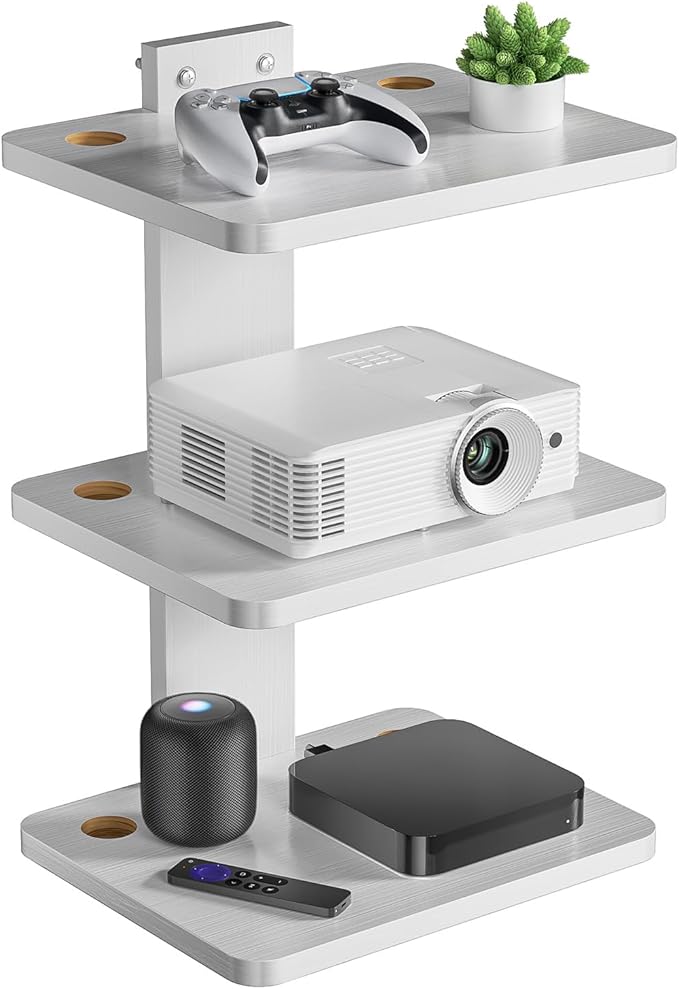 WALI Floating TV Shelf, Holds Up to 22lbs, Wooden Wall Mounted Shelves for DVD Players, Cable Boxes, Routers, Game Consoles, Living Room Decor Accessories (CS303NW), 3 Shelf, White