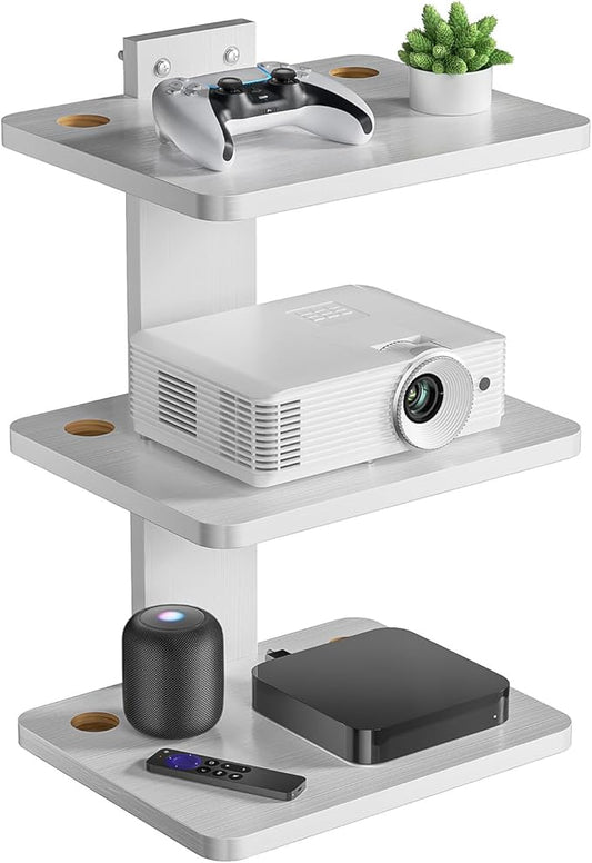 WALI Floating TV Shelf, Holds Up to 22lbs, Wooden Wall Mounted Shelves for DVD Players, Cable Boxes, Routers, Game Consoles, Living Room Decor Accessories (CS303NW), 3 Shelf, White