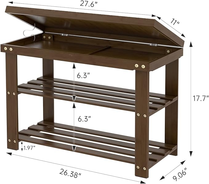 Zhuoyue Bamboo Shoe Rack Bench with Storage Shelf for Entryway Small Space Organizer Indoor Outdoor Use Walnut Brown