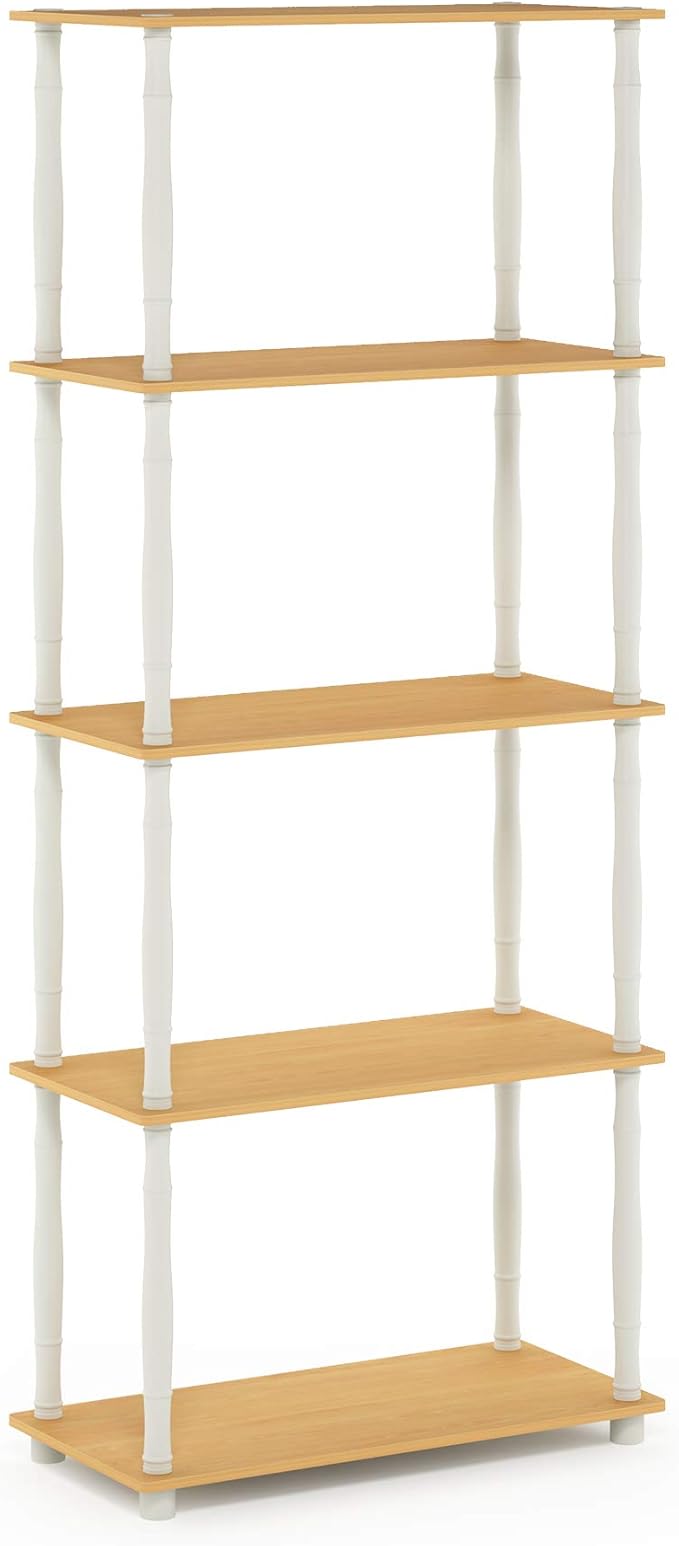 Furinno Turn-N-Tube 5-Tier Multipurpose Shelf / Display Rack / Storage Shelf / Bookshelf, Classic Tubes, Beech/White-NeatNest