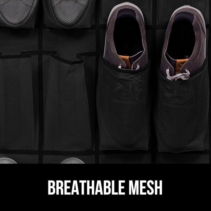GORILLA GRIP Over the Door Shoe Organizer, 24 Large Breathable Mesh Pockets, Space Saving Hanging Storage Holder, Closet Rack Hanger Holds Up to 40 lbs, Hangs on Closets for Shoes, Accessories, Black-NeatNest