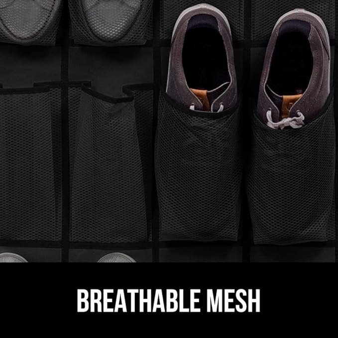 GORILLA GRIP Over the Door Shoe Organizer, 2 Pack, 24 Breathable Mesh Pockets, Space Saving Hanging Storage Holder, Closet Rack Hanger Holds Up to 40 lbs, Hangs on Closets, Shoes, Accessories, Black-NeatNest