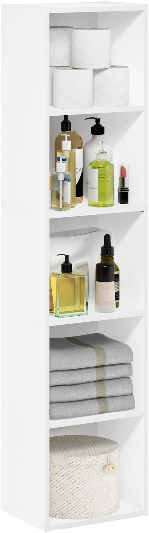 Furinno Luder Bookcase / Book / Storage, 5-Tier Cube, White-NeatNest