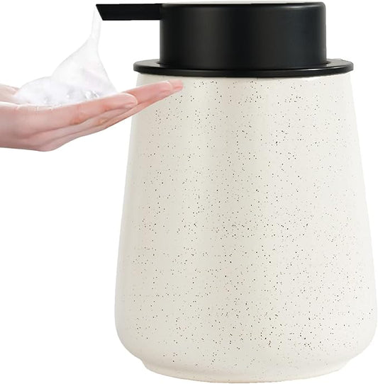12Oz Foaming Soap Dispenser - Ceramic Foam Hand Soap Dispenser with Easy-to-Press Black Pump, Reusable and Refillable Lotion Dish Soap Dispensers for Bathroom & Kitchen, Speckled Matte Beige-NeatNest
