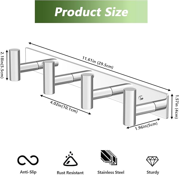 Wall Mounted Coat Rack-4 Hooks, Heavy Duty Stainless Steel Hook Rail for Towel Coat Hat Purse Bag Jacket, Towel Hooks for Entryway Bathroom Kitchen (Glossy 4 Hooks - 1 Pack)-NeatNest