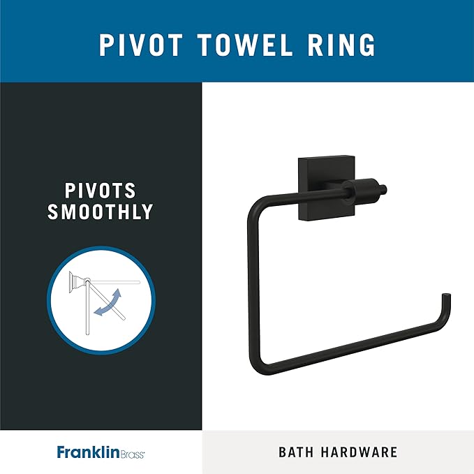 Franklin Brass Maxted (1-Pack) Hand Towel Holder Matte Black Towel Racks for Bathroom Wall Square Towel Ring Holder for Bath Towel Hanger for Kitchen, Bathroom Accessories MAX46-FB