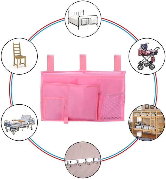 Bunk Bed Organizer - Bedside Storage Caddy with Pocket, Hanging Organizer for Camp, Dorm, Room, Hospital Bed Rail and More (Pink)-NeatNest