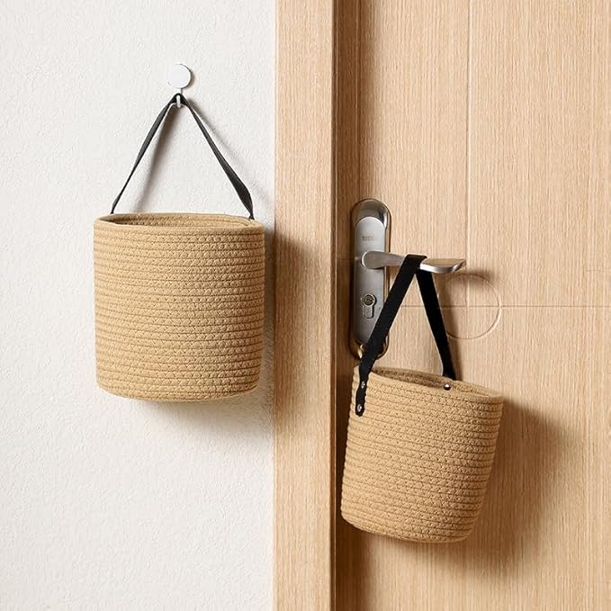 2-Pack Jute Rope Wall Baskets,small Woven Fern Storage Hanging Rope Basket,Bohe Storage Basket for Organizing Daily Essentials Flower Plants Wall Basket Decor