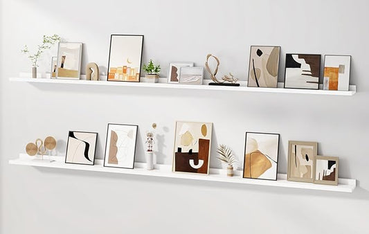 Floating Picture Ledge Shelves for Wall Set of 2, 84 Inches Picture Ledge Shelf with Long Large Nursery Book Shelf for Toys Storage Kids Bookshelf Wall Mounted Living Room Bedroom Decor Frames, White-NeatNest
