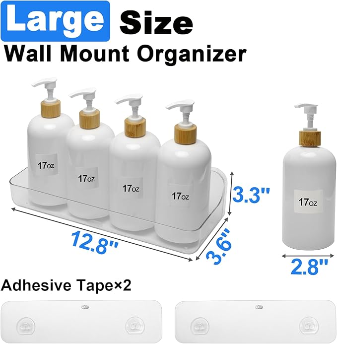 2pc Acrylic Wall Mount Organizer, Adhesive Shelf, Bathroom Shelves for Wall, Self Adhesive Organizer, Shower Caddies, No Drilling Hang Wall,with 3pack Tapes, for Bathroom, Kitchen, Living Room-NeatNest