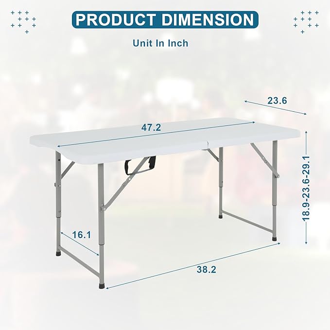 BomYees 4FT Folding Table Plastic Camping Table Portable Picnic Table for Easy Storage, Ideal for Outdoors Camping, Picnics, Parties Wedding & Indoor Events with Carrying Handle,White…-NeatNest