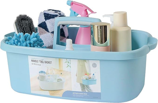 Cleaning Supplies Organizer, Large Cleaning Supply Caddy with Handle, Portable Cleaning Tool Storage Tote for Dorm, Bath, Pantry (Blue)-NeatNest