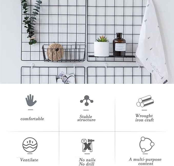 3 Pack Grid Panel Hanging Wire Basket, Storage and Display Basket for Wall, Kitchen, Home Decor Supplies, Potted Plants, Black