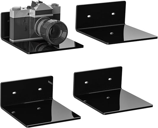 6 Inches Small Black Wall Shelves, Moisture-Proof, Space Saver, Wall Mounted Display Shelf Rack for Bedroom, Living Room, Kitchen, Dining Room, Bathroom, 4 Pack-NeatNest