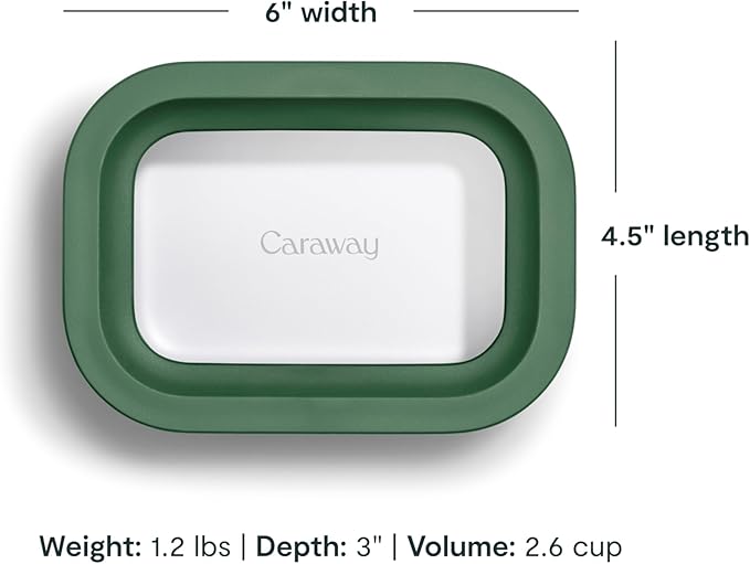 Caraway Mini Rectangle Food Storage Container - 2.6 Cup Glass Storage Container for Food - Non-Toxic Ceramic-Coated Glass - Air Release Technology - Compact & Stackable Design - Sage-NeatNest