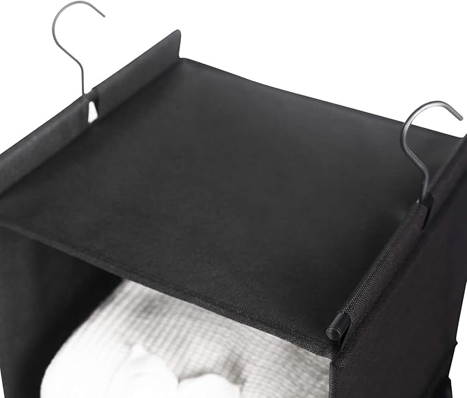 MAX Houser 4-Shelf Hanging Closet Organizer, Space Saver, Cloth Hanging Shelves with 2 Side Pockets, Foldable (Black)-NeatNest