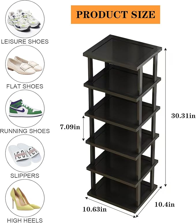 Vertical Shoe Rack - Tall Narrow Shoe Rack Organizer for Small Spaces,5 Tier Bamboo Shoen Shelf for Entryway,Closet,Corner,Doorway,Skinny Shoe Shelf Space Saving Shoe Storage,Free Stackable DIY-NeatNest