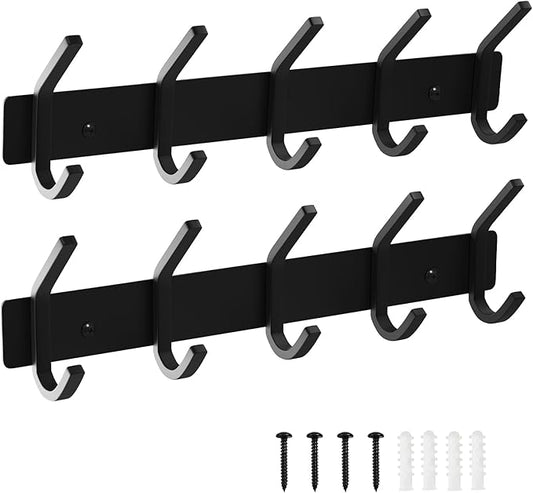 VAEHOLD Wall Hooks, Heavy Duty Aluminum Towel Hooks for Hanging Coat, Hat, Key, Clothes, Closet Hook Wall Mount for Kitchen, Bathroom, Office (“C“ Shape Coat 5 Hooks 2 Pack)-NeatNest