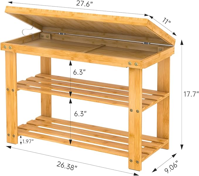 Zhuoyue Bamboo Shoe Rack Wood Bench with Storage Shelf for Entryway Small Space Organizer Indoor Outdoor Use