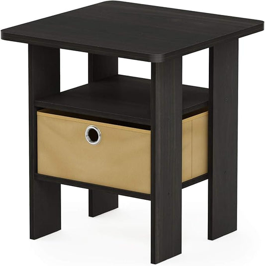 Furinno Andrey End Side Night Stand/Bedside Table with Bin Drawer, 1-Pack, Dark Espresso/Brown