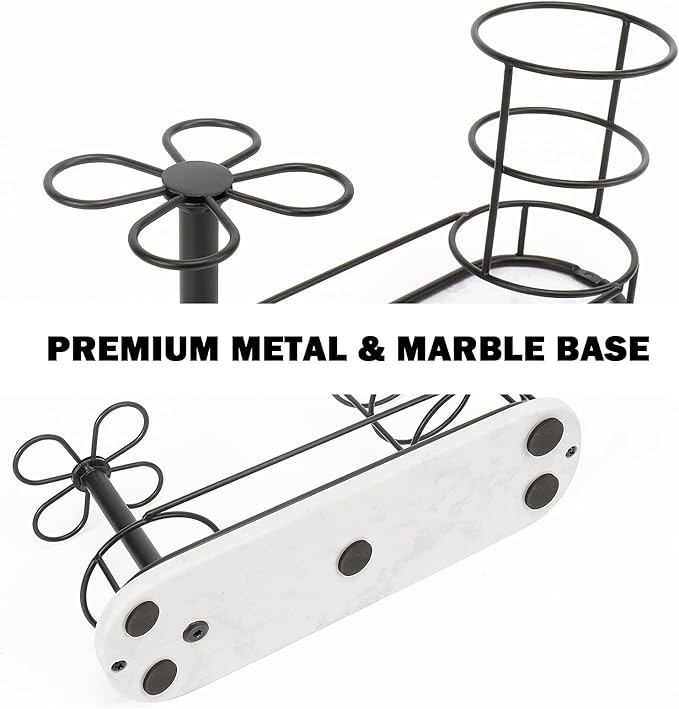 HarJue Toothbrush Holder Stand for Bathroom, Metal Toothbrush Organizer with Marble Base, Toothbrush Storage Collection for Family, Suitable for Home Hotel Countertop Vanity (Large, Matte Black)