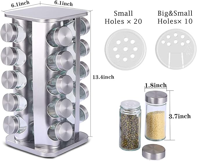 KALINCO Revolving Spice Organizer - 20-Jar Spice Carousel Tower - Cabinet Spice Rack