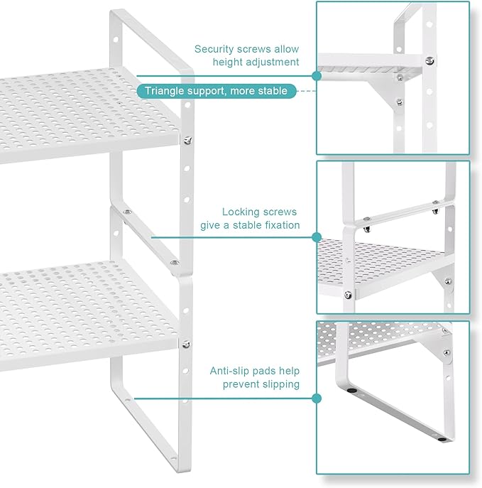 Cabinet Organizer Shelves,Expandable Spice Racks,Countertop Stackable Shelves Space Saving for Pantry,Counter,Under Sink,Inside Cabinet Storage,White,2 Packs-NeatNest