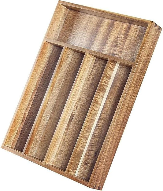 Acacia Wood Silverware Organizer, Kitchen Utensil Drawer Organizer, Fork and Spoon Utensil Holder Organizer. Can Also Be Used To Organize Jewelry, Tools, Office Supplies and Make Up. (5 bulkheads)