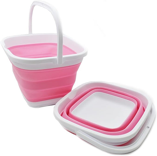 SAMMART 10L (2.6 Gallon) Collapsible Rectangular Handy Bucket (White/Pink (Set of 2))-NeatNest