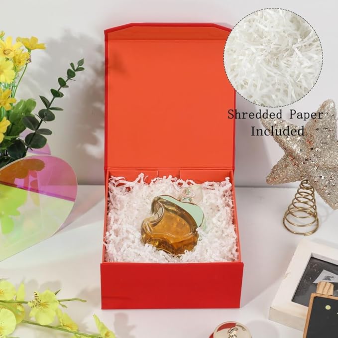 6 Pcs Small Red Gift Box 6x6x3 Inch Magnetic Gift Box Small Magnetic Box with Crinkle Paper Red Small Gift Box with Shredded Paper Luxury Gift Boxes with Lids for Presents-NeatNest