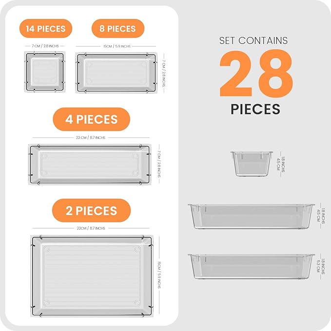 【Crystal Design】A-LUGEI Clear Drawer Organizer,【Military Grade】Acrylic Makeup Organizer, Bathroom Organizers and Storage, Organization and Storage, Organizer Bins for Office Vanity Kitchen Tool Trays-NeatNest