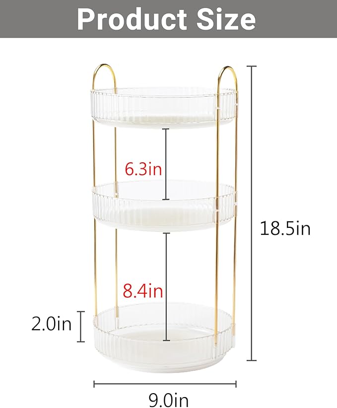 360 Rotating Makeup Organizer,3 Tier Large Capacity Make Up Organizers and Storage,Skincare Perfume Vanity Organizers,Bathroom Cosmetics Storage Organizer Countertop (Clear-3 Tier)-NeatNest
