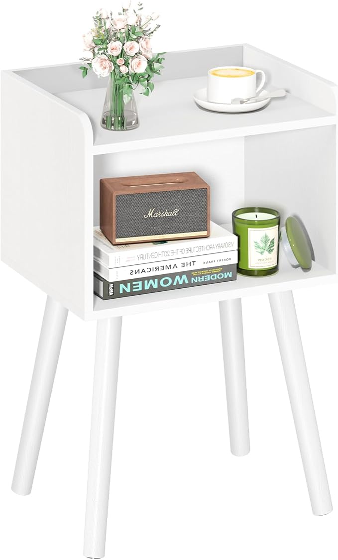 Yoobure Mid Century Modern Nightstand for Small Spaces - Small Side Table with Storage Shelf, Wood End Table Night Stand, Vintage End Tables Living Room, Minimalist Side Tables for Bedroom Dorm Office