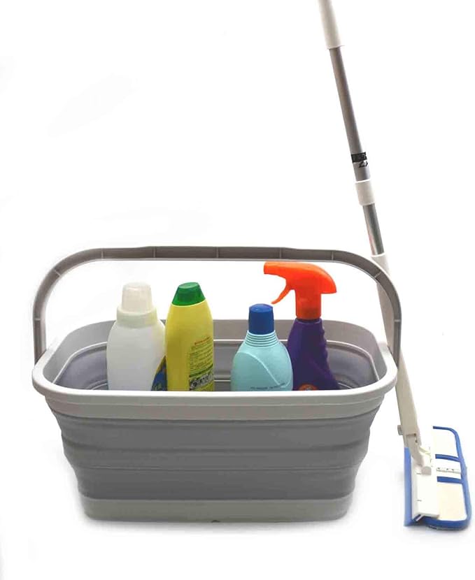 SAMMART Set of 2-11.6L (3.06 Gallon) Collapsible Rectangular Handy Basket/Bucket (Grey, 2)