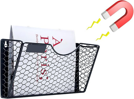 1-Tier Magnetic File Holder for File Cabinets, Refrigerator, Whiteboard, Magnetic Paper Holder, Magnetic Mail Holder, Black Magnetic Folder Holder